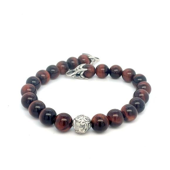 David Yurman Tiger Eye Carved Ball Bracelet 8" 8 mm Sterling Silver Estate DY565 - Picture 5 of 7